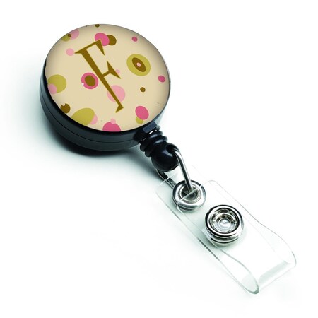 Carolines Treasures Letter F Initial Monogram Tan Dots Retractable Badge Reel CJ1004-FBR